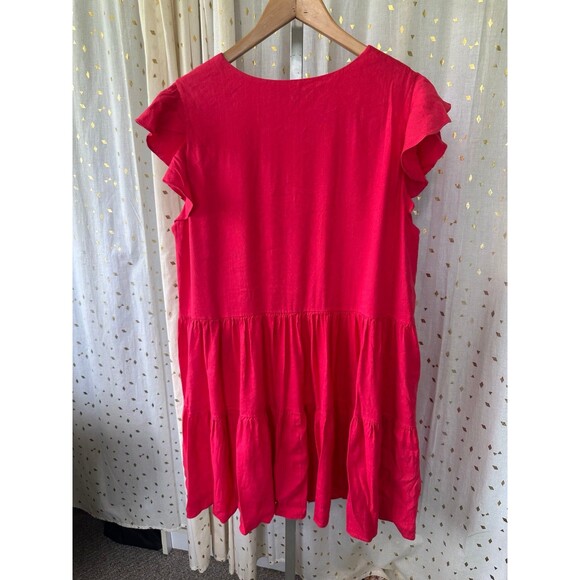 Antonio Melani Linen Blend V-Neckline Cap Flutter Sleeves Tiered A-Line Dress XL - Picture 4 of 6